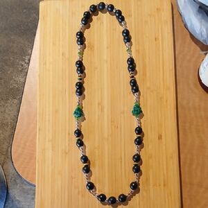 Elegant Black and Green Buddha Beaded Necklace